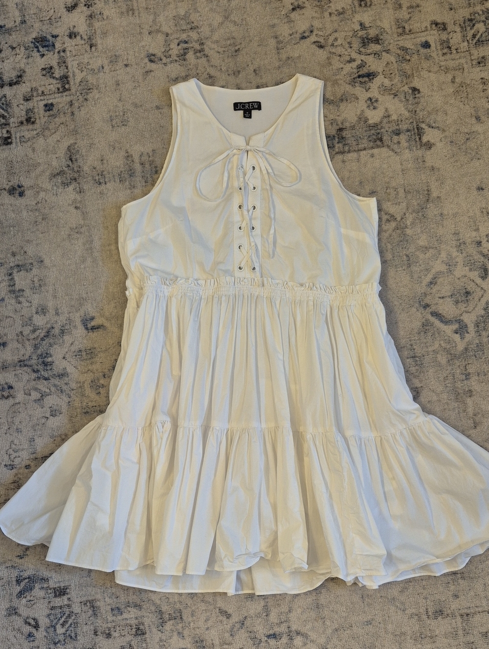 Like-New J. Crew White Cotton Sleveless Tiered Lace Up Dress - M